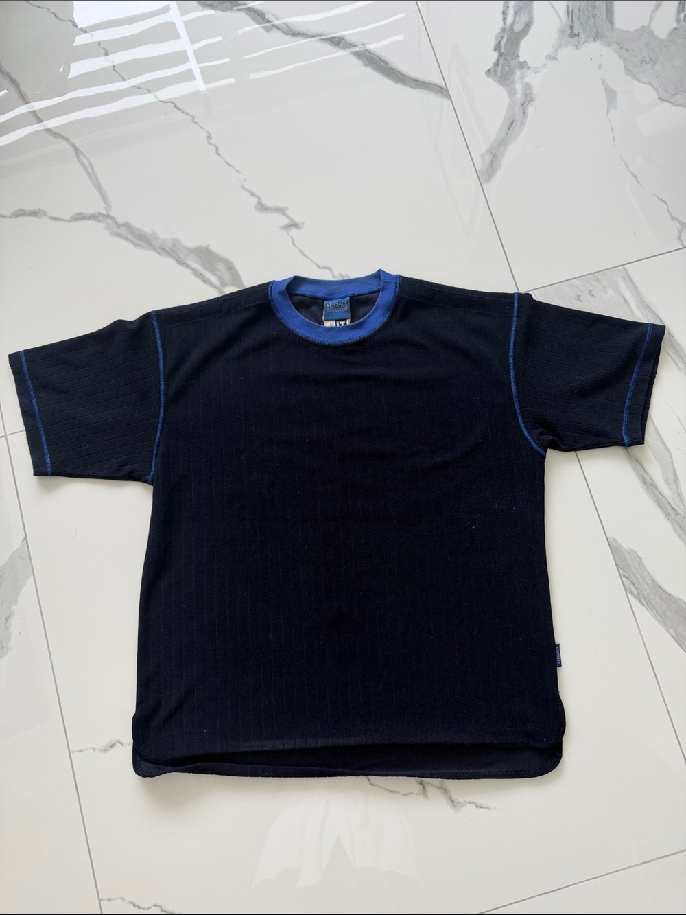 Versace Jeans Collection Black Tee with Blue Trim